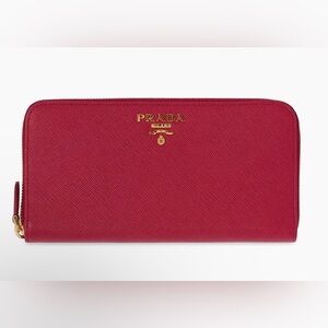 Prada Saffiano Zip Wallet in Deep Red
